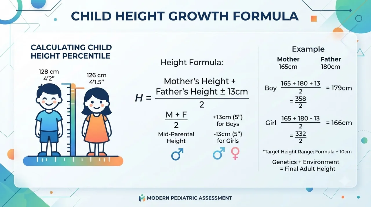 성별에 따른 유전적 예상 키 계산 공식 (MPH)