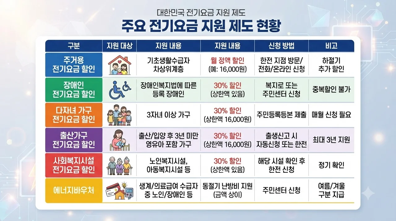 2026년 전기세 지원금 유형별 한눈에 비교하기